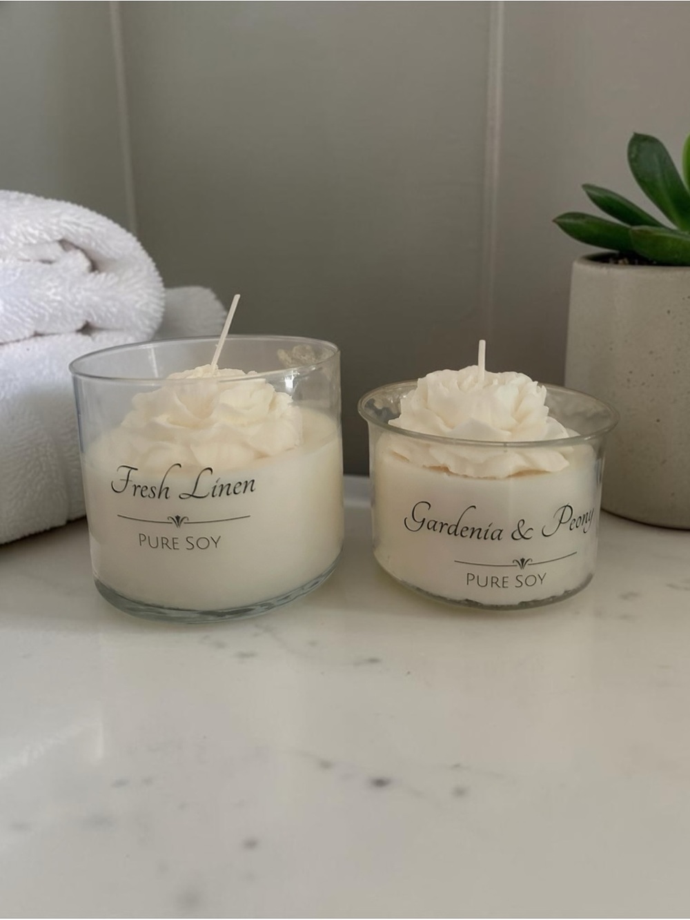 Fresh Linen & Gardenia/Peony Set of 2 Large Soy Candles